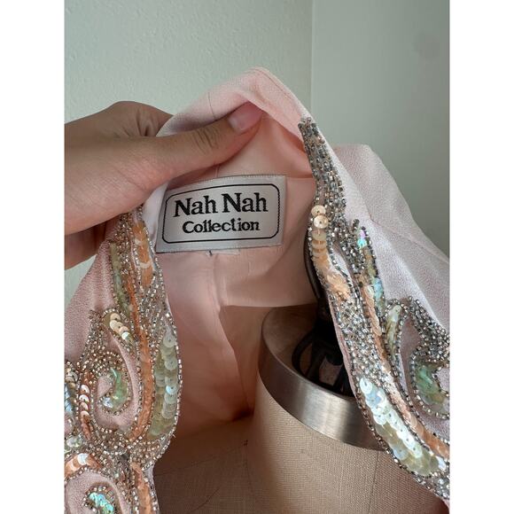 Nah Nah Collection Women's Medium Jacket Pink Sequin Beaded Formal 1980s Blazer - Picture 3 of 5